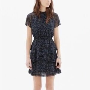 Women’s Madewell Radiant Inkspot Leopard Print Tiered Dress Size 0